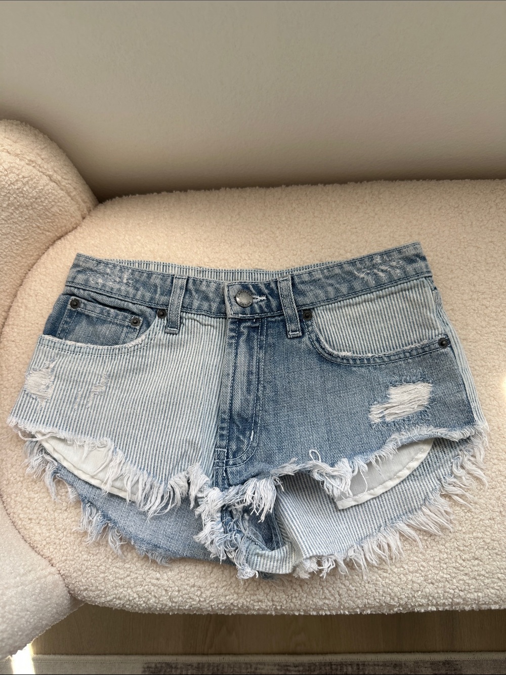 Carmar Two-Tone Light Blue Distressed Denim Shorts